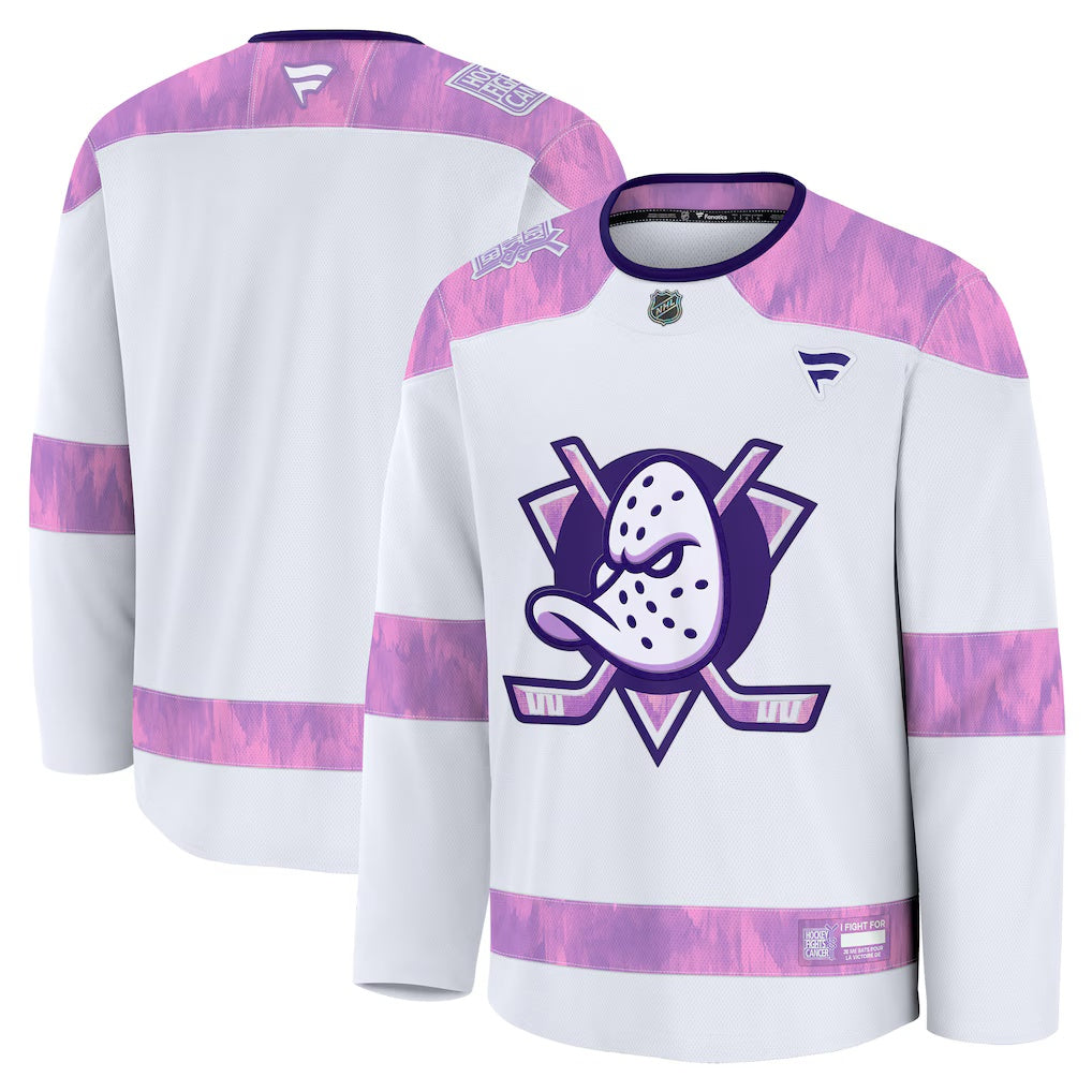 Anaheim Ducks Fanatics White 2024 Hockey Fights Cancer Practice Jersey
