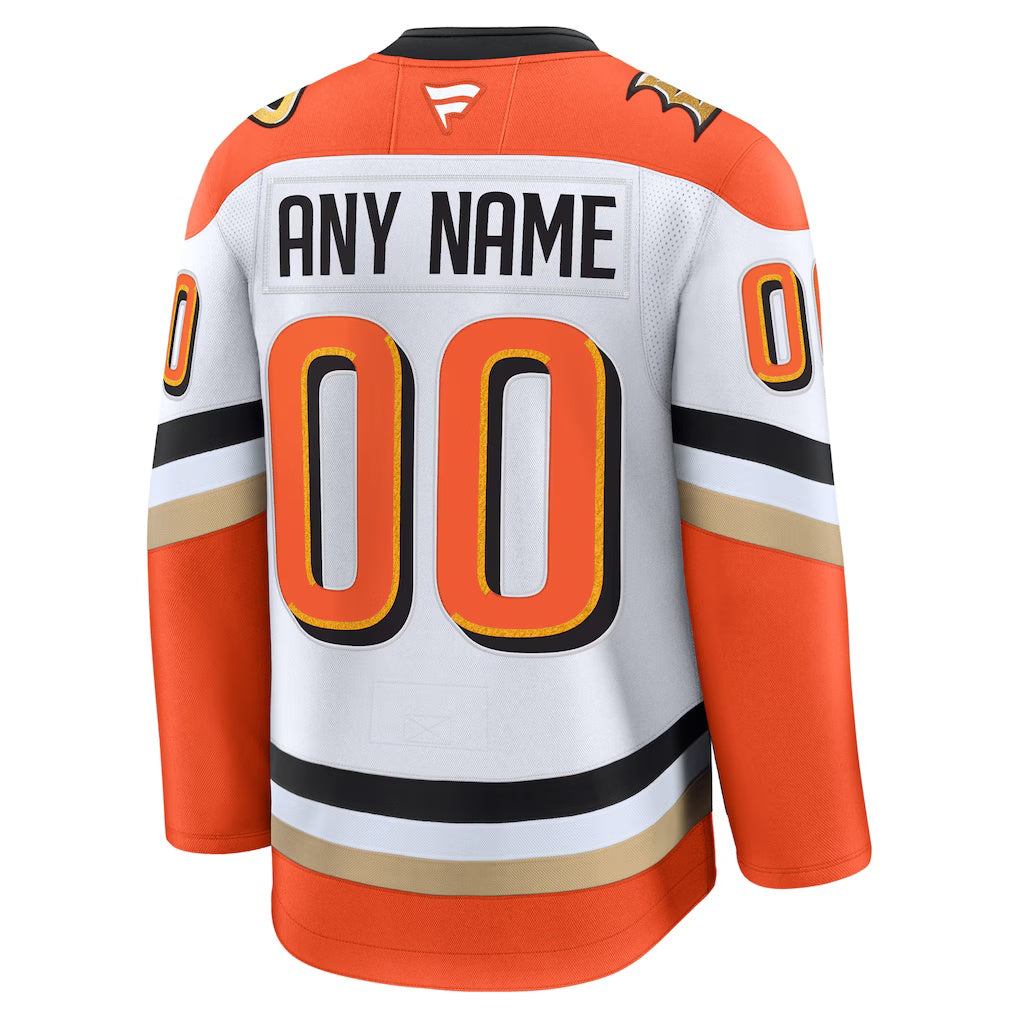 Anaheim Ducks Fanatics White Away Premium Custom Jersey