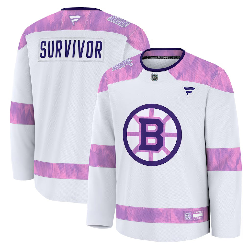 Boston Bruins Fanatics White Hockey Fights Cancer Practice Jersey