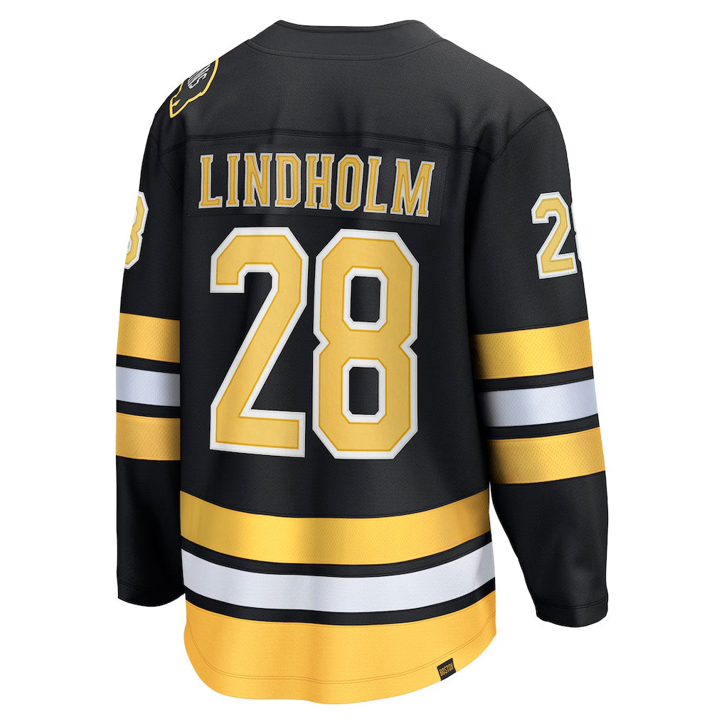 Boston Bruins #28 Elias Lindholm Fanatics Black Home Breakaway Player Jersey