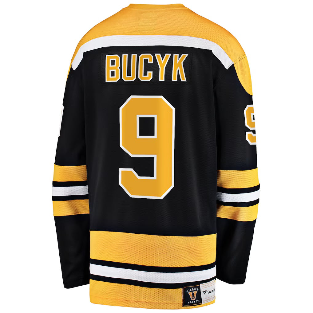 Boston Bruins #9 John Bucyk Fanatics Black Premier Breakaway Retired Player Jersey