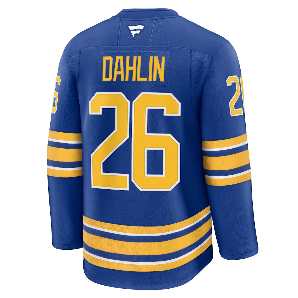 Buffalo Sabres #26 Rasmus Dahlin Fanatics Royal Premium Jersey with Captain's Patch