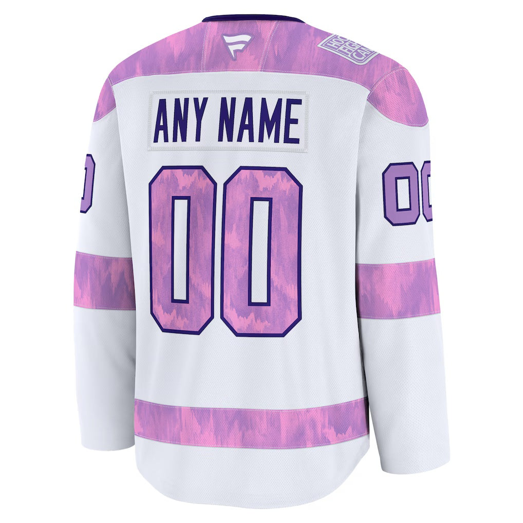 Carolina Hurricanes Fanatics White 2024 Hockey Fights Cancer Custom Practice Jersey
