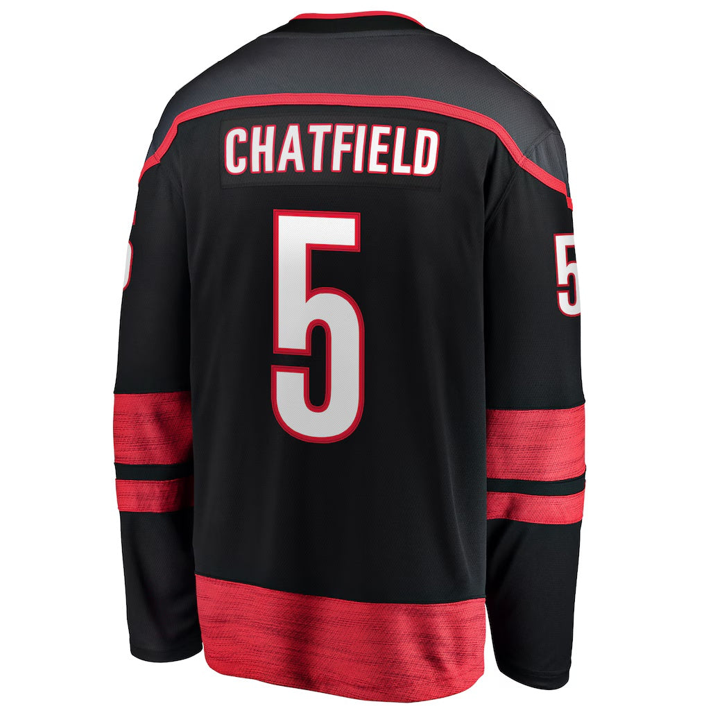 Hurricanes Jalen #5 Chatfield Fanatics Black Home Premier Breakaway Player Jersey